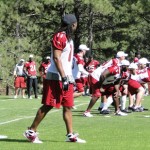 Wide receiver Larry Fitzgerald lines up during Arizona Cardinals 
training camp Thursday in Flagstaff. (Photo: Vince Marotta/Arizona 
Sports)