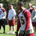 Wide receiver Michael Floyd lines up during Arizona Cardinals 
training camp Thursday in Flagstaff. (Photo: Vince Marotta/Arizona 
Sports)