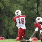 Receiver Stephen Williams catches a pass in front of cornerback Greg 
Toler during Arizona 
Cardinals Training Camp in Flagstaff Friday. (Photo: Vince 
Marotta/Arizona 
Sports)