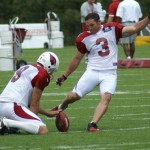 Jay Feely kicks a field goal at Cardinals 
training camp Saturday, July 28. (Adam 
Green/Arizona Sports)