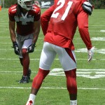 Patrick Peterson lines up against Larry 
Fitzgerald at Cardinals training camp Saturday, 
July 28. (Adam Green/Arizona Sports)