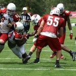 Ryan Williams gets stopped short of the goal 
line at Cardinals training camp Saturday, July 
28. (Adam Green/Arizona Sports)