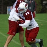 John Skelton hands the ball off to Anthony Sherman during training 
camp in Flagstaff on July 31, 2012. (Adam Green/Arizona Sports)