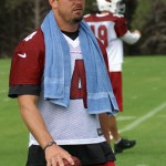 An injured Kevin Kolb could not practice during training camp in 
Flagstaff on July 31, 2012. (Adam Green/Arizona Sports)