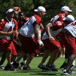 Kevin Kolb drops back to pass during the team's morning walk-
through at training camp August 1. (Adam Green/Arizona Sports)