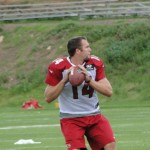 Rookie quarterback Ryan Lindley looks downfield during Cardinals training camp in Flagstaff Thursday, August 14. (Photo: Vince Marotta/Arizona Sports)
