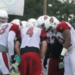 Kevin Kolb commands the huddle during Cardinals training camp in Flagstaff Thursday, August 14. (Photo: Vince Marotta/Arizona Sports)