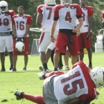 Wide receiver Michael Floyd makes a diving catch during Cardinals training camp in Flagstaff Thursday, August 14. (Photo: Vince Marotta/Arizona Sports)
