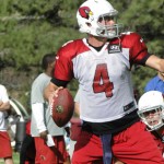 Quarterback Kevin Kolb looks for a receiver during Cardinals training camp in Flagstaff Thursday, August 14. (Photo: Vince Marotta/Arizona Sports)