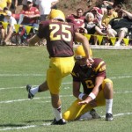 Alex Garoutte attempts a field goal with Mike Bercovici holding during Saturday's scrimmage at Camp Tontozona. (Photo: Vince Marotta/Arizona Sports)