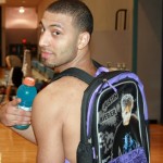 Suns rookie Kendall Marshall shows off his Justin Bieber backpack at training camp in San Diego. (Photo: Craig Grialou/Arizona Sports)