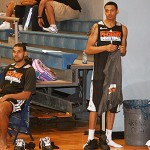 Jared Dudley sitting and Diante Garrett standing at training camp in San Diego. (Photo: Craig Grialou/Arizona Sports)
