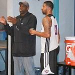 Suns vice president of player programs Mark West and Markieff Morris at training camp in San Diego. (Photo: Craig Grialou/Arizona Sports)