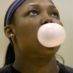 Detroit Shock's Cheryl Ford blows a bubble during basketball practice Monday. The Shock face the Phoenix Mercury in Game 3 of the WNBA Finals Tuesday in Phoenix. AP Photo/Matt York