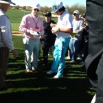 Rickie Fowler signs autographs for fans during his round at the Annexus Pro-Am on Wednesday at TPC Scottsdale. (Photo by Kyndra de St. Aubin/Arizona Sports)