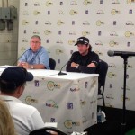 Bubba Watson answers questions for the media following his round with Michael Phelps at the Annexus Pro-Am on Wednesday. (Photo by Kyndra de St. Aubin/Arizona Sports)