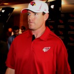 New Cardinals quarterback Carson Palmer after his introductory press conference in Tempe. (Photo by Craig Grialou/Arizona Sports)