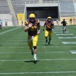 TE Chris Coyle runs in a 31-yard touchdown catch at ASU's 2013 Maroon and Gold Game at Sun Devil Stadium (Photo by Craig Grialou/Arizona Sports)