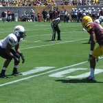 WR Alonzo Agwuenu lines up during ASU's 2013 Maroon and Gold Game at Sun Devil Stadium (Photo by Craig Grialou/Arizona Sports)