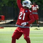 Patrick Peterson waives for a fair catch during Arizona Cardinals OTAs on Tuesday, May 14 at the team's Tempe training facility. (Adam Green/Arizona Sports)
