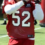 Linebacker Colin Parker catches the ball during Arizona Cardinals OTAs on Tuesday, May 14 at the team's Tempe training facility. (Adam Green/Arizona Sports)