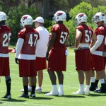 Cardinals players watch the action during OTAs on May 21, 2013 at the team's Tempe training facility. (Adam Green/Arizona Sports)