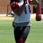 Receiver Larry Fitzgerald makes a catch during OTAs on May 21, 2013 at the team's Tempe training facility. (Adam Green/Arizona Sports)