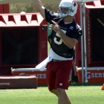 Quarterback Drew Stanton throws a pass during OTAs on May 21, 2013 at the team's Tempe training facility. (Adam Green/Arizona Sports)