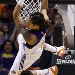 Brittney Griner, Phoenix Mercury
May 27, 2013
The number one selection in the 2013 WNBA Draft, Griner battled early foul trouble and finished with 17 points, eight rebounds, four blocks and two dunks as the Mercury fell to the Chicago Sky 102-80 at the US Airways Center.