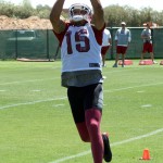 Receiver Michael Floyd reaches to make a catch during Arizona Cardinals OTAs at their Tempe training facility on Monday, June 3. (Adam Green/Arizona Sports)