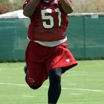 Linebacker Kevin Minter runs through a drill during minicamp on Wednesday, June 12, at the team's Tempe training facility. (Adam Green/Arizona Sports)