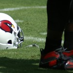 Patrick Peterson's helmet rests on the ground during minicamp on Wednesday, June 12, at the team's Tempe training facility. (Adam Green/Arizona Sports)