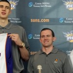 Suns first round draft pick Alex Len poses with GM Ryan McDonough and head coach Jeff Hornacek. (Photo: Vince Marotta/Arizona Sports)
