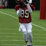Receiver Charles Hawkins makes a catch in the corner of the end zone during Arizona Cardinals training camp Monday, Aug. 12, at University of Phoenix Stadium in Glendale. (Adam Green/Arizona Sports)