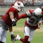 Receiver Michael Floyd tries to get open against defensive back Patrick Peterson during Arizona Cardinals training camp Tuesday, Aug. 13 at University of Phoenix Stadium in Glendale. (Adam Green/Arizona Sports)