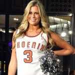 A member of the Phoenix Suns Dance Team models a vintage uniform. (Photo: Vince Marotta/Arizona Sports)