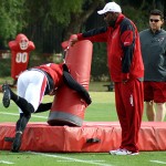 Patrick Peterson dives during practice at the team's Tempe training facility Nov. 27, 2013. (Adam Green/Arizona Sports)