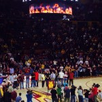 Several ex-Arizona State basketball players take the court during halftime of a Sun Devils-Colorado Buffaloes game to honor former standout Eddie House on Saturday, Jan. 25. (Twitter photo/@HouseofSparky)