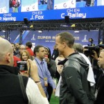 Denver quarterback Peyton Manning makes his way to his podium at Super Bowl XLVIII Media Day Tuesday, Jan. 28, 2014 at the Prudential Center in Newark, New Jersey. (Photo: Vince Marotta/Arizona Sports)