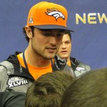 Denver quarterback and former Arizona State Sun Devil Brock Osweiler talks to the press at Super Bowl XLVIII Media Day Tuesday, Jan. 28, 2014 at the Prudential Center in Newark, New Jersey. (Photo: Vince Marotta/Arizona Sports)