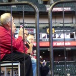 Owner Ken Kendrick and team president Derrick Hall chat with play-by-play announcers Greg Schulte and Jeff Munn at the Arizona Diamondbacks' 2014 Fan Fest at Chase Field (Jules Tompkins/Arizona Sports).