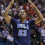 UCLA's Tony Parker reacts after an Arizona turnover late in the game during the championship game of the NCAA Pac-12 conference college basketball tournament, Saturday, March 15, 2014, in Las Vegas. UCLA won 75-71. (AP Photo/Julie Jacobson)