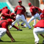 Players stretch on the field. (Photo by @Dbacks)