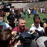 ASU football coach Todd Graham meets with the media after Saturday's spring game at Sun Devil Stadium. (Arizona Sports/Clayton Klapper)
