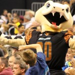 Arizona Rattlers' mascot Stryker D. Rattler entertains fans during the Rattlers' 73-69 win over the Pittsburgh Power on Saturday at US Airways Center. (Arizona Sports/Clayton Klapper)