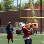 Receiver Michael Floyd waits for the ball to arrive during OTAs at the Arizona Cardinals' Tempe training facility May 20, 2014. (Adam Green/Arizona Sports)