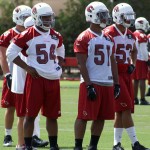 Cardinals linebackers wait during OTAs at the Cardinals' Tempe training facility Monday, June 2. (Adam Green/Arizona Sports)