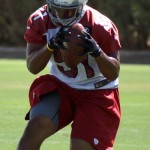 Kevin Minter secures the ball during OTAs at the team's Tempe training facility June 5, 2014. (Adam Green/Arizona Sports)