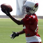 John Brown makes a one-handed catch during Cardinals minicamp at the Tempe training facility June 10, 2014. (Adam Green/Arizona Sports)