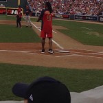 Arizona Cardinals wide receiver Larry Fitzgerald steps up to the plate at the All-Star Legends and Celebrity Softball Game on Sunday. (Twitter Photo/@funkdoc99)